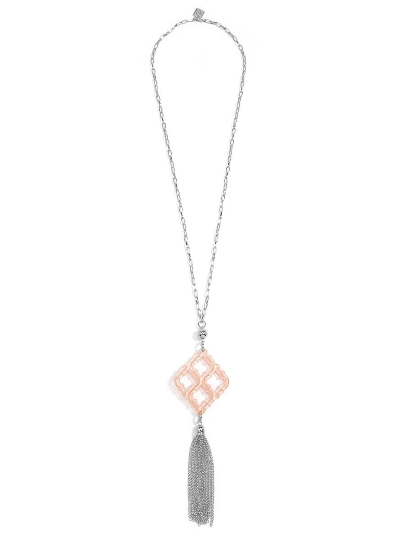 Lattice Tassel Pendant Necklace - Silver/Beige