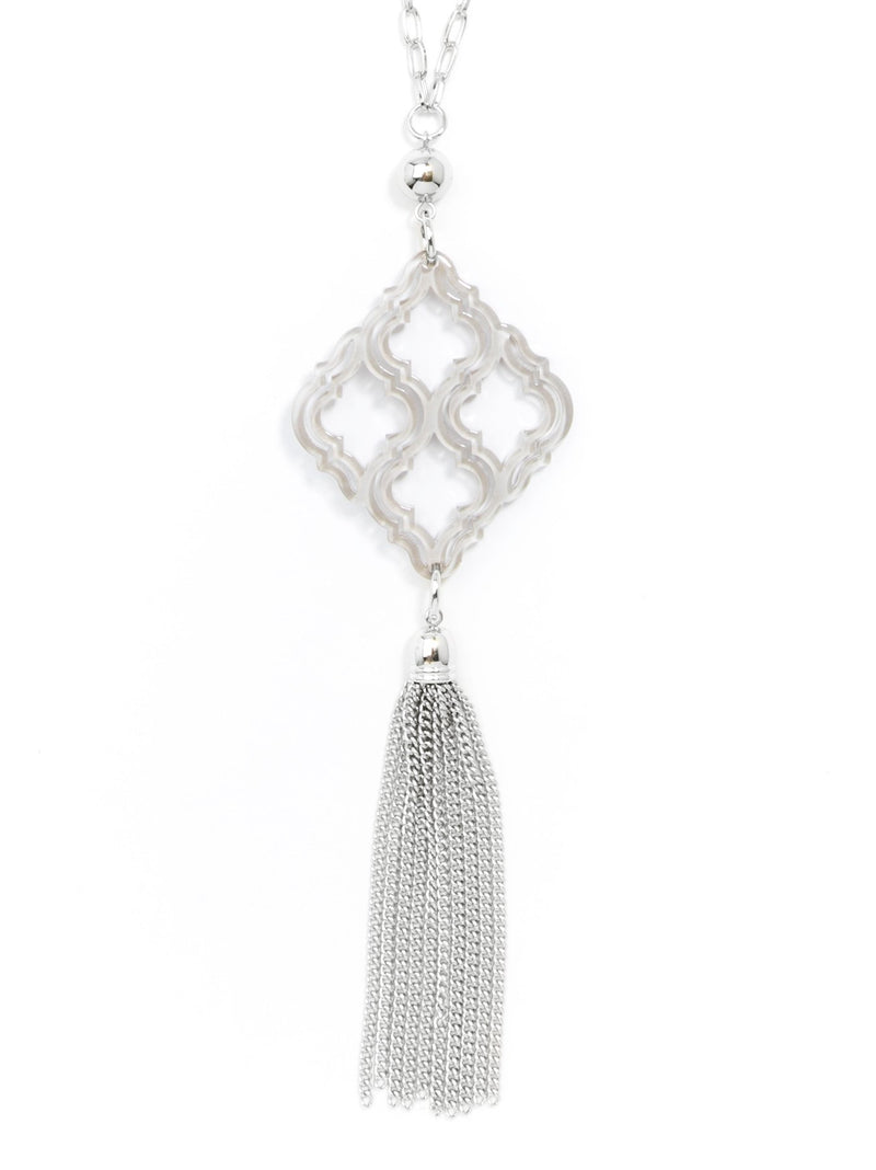 Lattice Pendant with Tassel Necklace - silver/gray