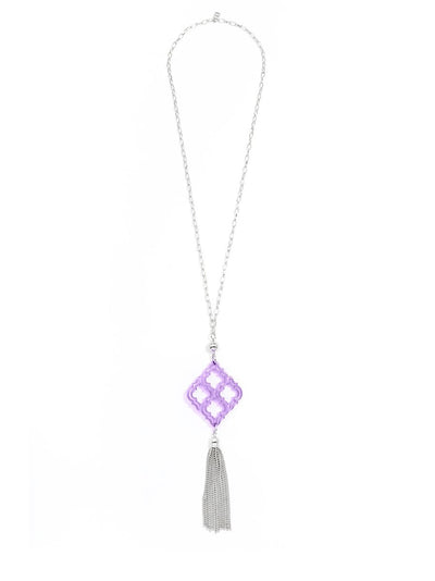 Lattice Tassel Pendant Necklace - Silver and Lavender