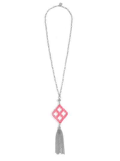 Lattice Tassel Pendant Necklace - Silver/Neon Pink
