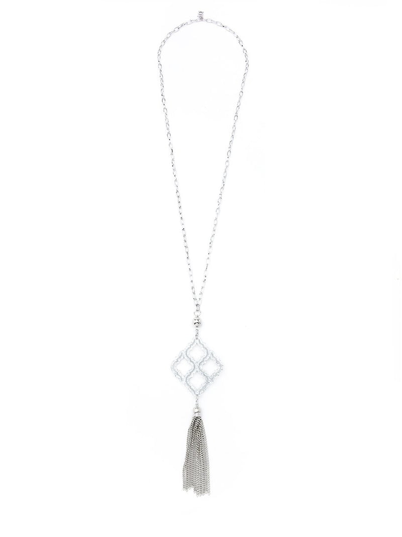 Lattice Tassel Pendant Necklace - Silver/Silver