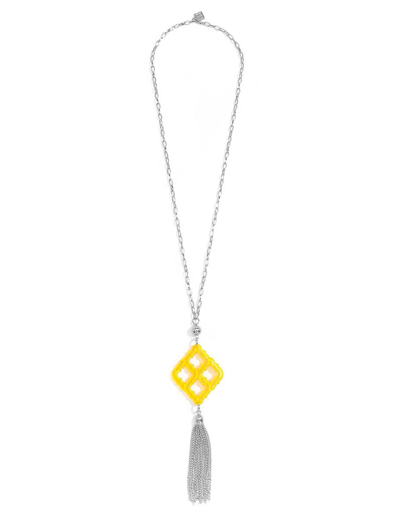 Lattice Tassel Pendant Necklace - Silver/Yellow