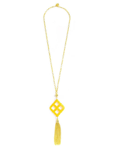 Lattice Tassel Pendant Necklace - Yellow