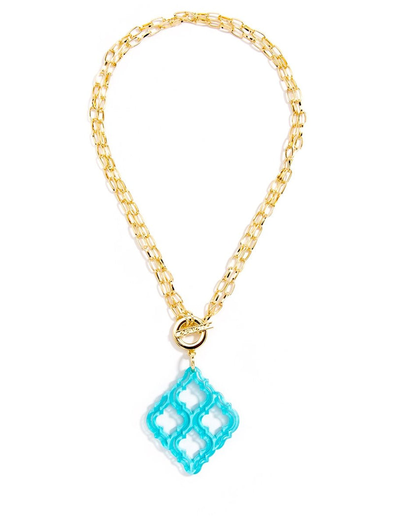 Lattice Pendant Necklace - Bright Blue