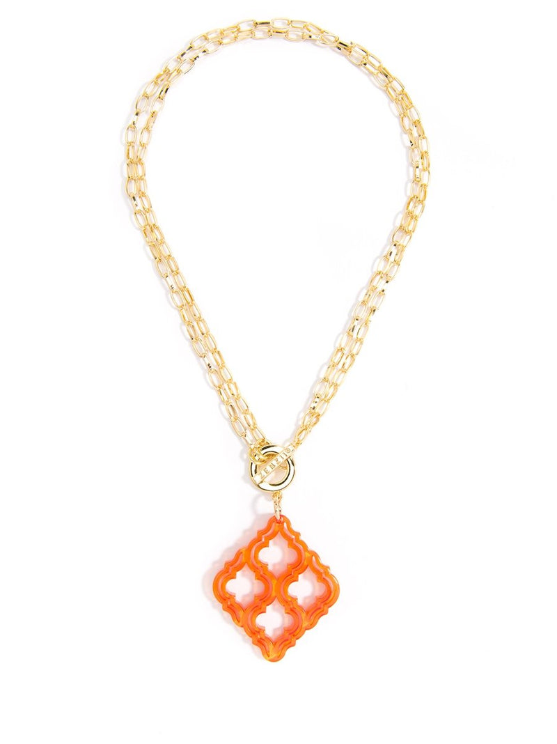 Lattice Pendant Necklace - bright orange