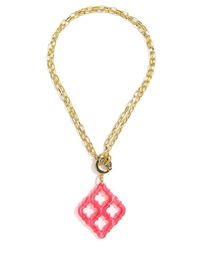 Lattice Pendant Necklace - Neon Pink