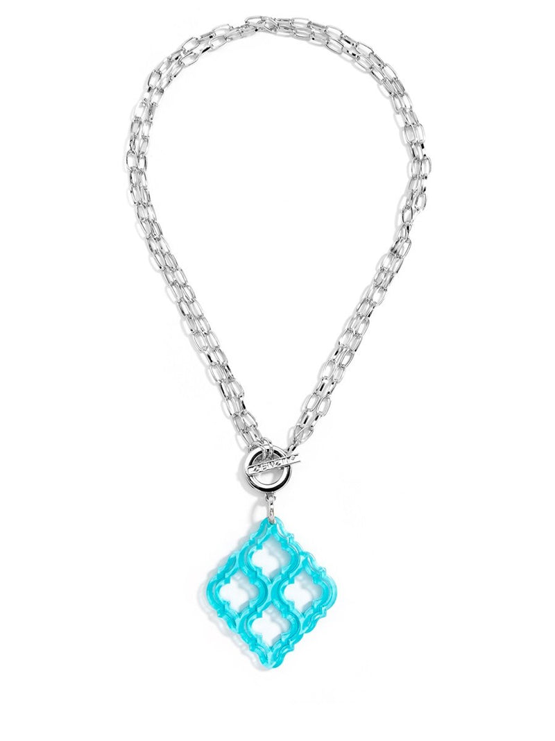 Lattice Pendant Necklace - Silver/Bright Blue