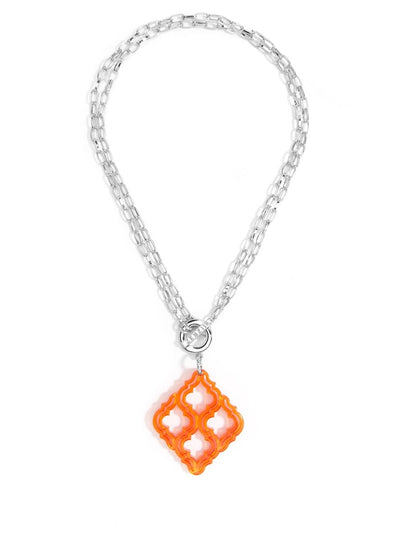 Lattice Pendant Necklace - silver/bright orange