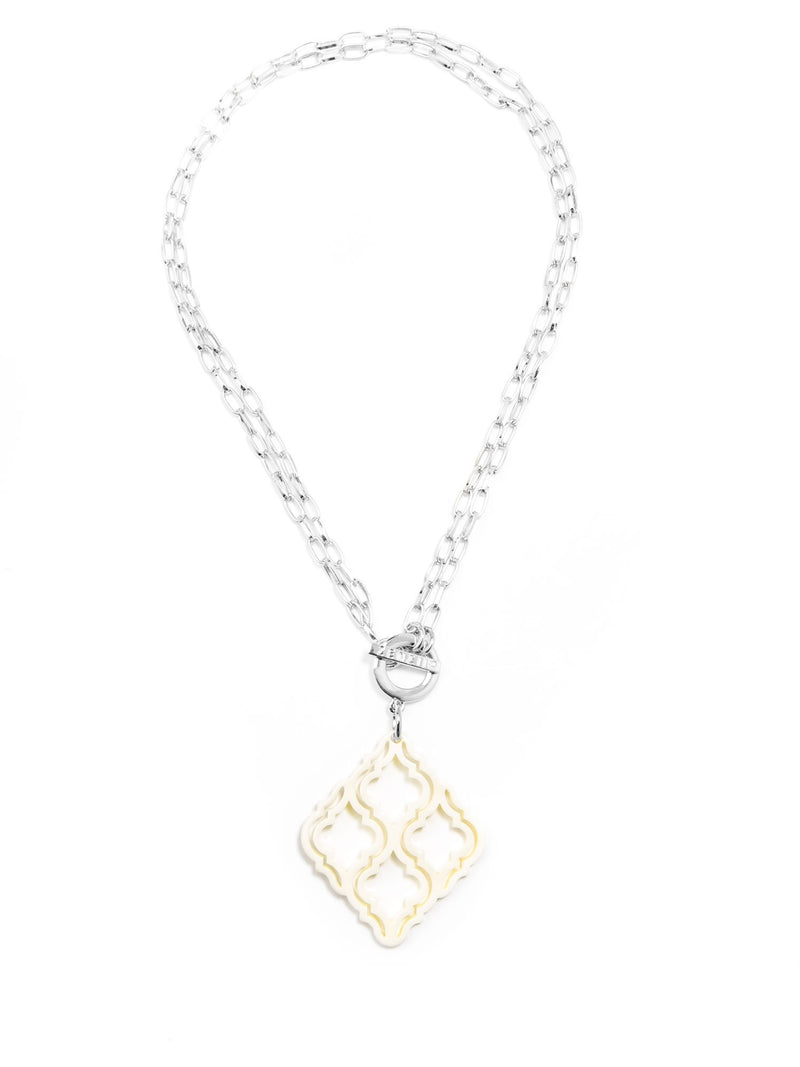 Imperial Lattice Pendant Necklace - Silver/Cream