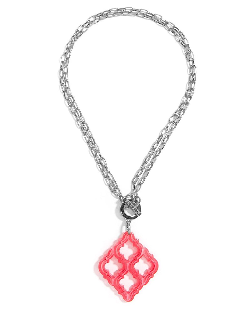 Lattice Pendant Necklace - Silver/Neon Pink