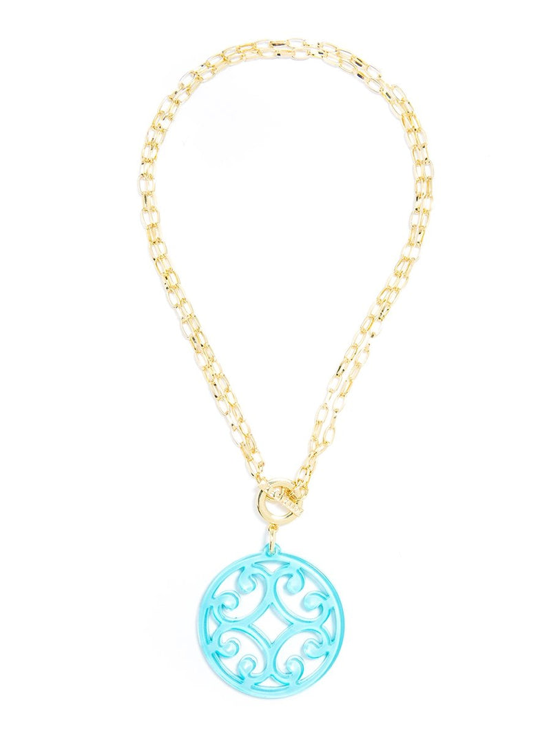 Circle Scroll Pendant Necklace - Bright Blue