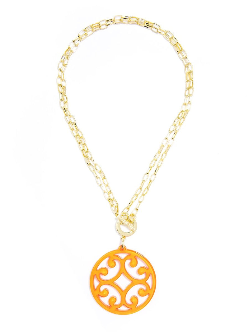 Circle Scroll Pendant Necklace - Bright Orange