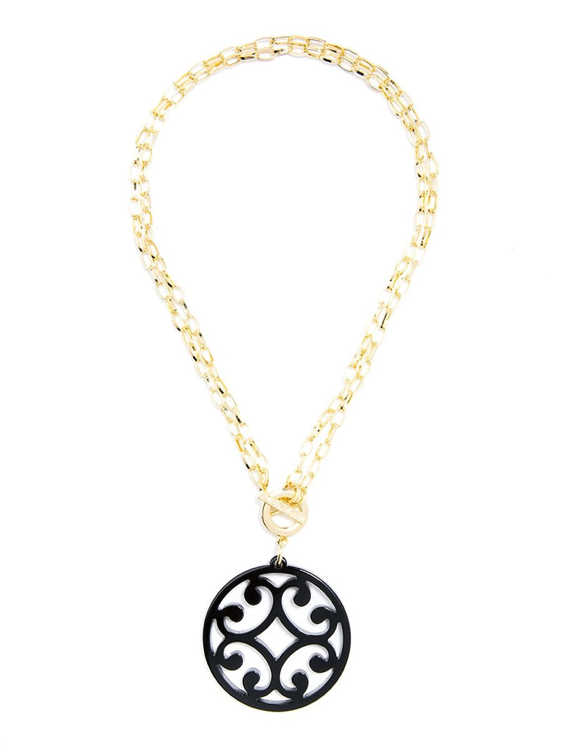 Circle Scroll Pendant Necklace - Black