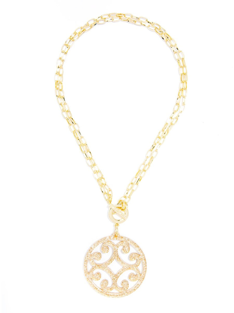 Circle Scroll Pendant Necklace - Gold 