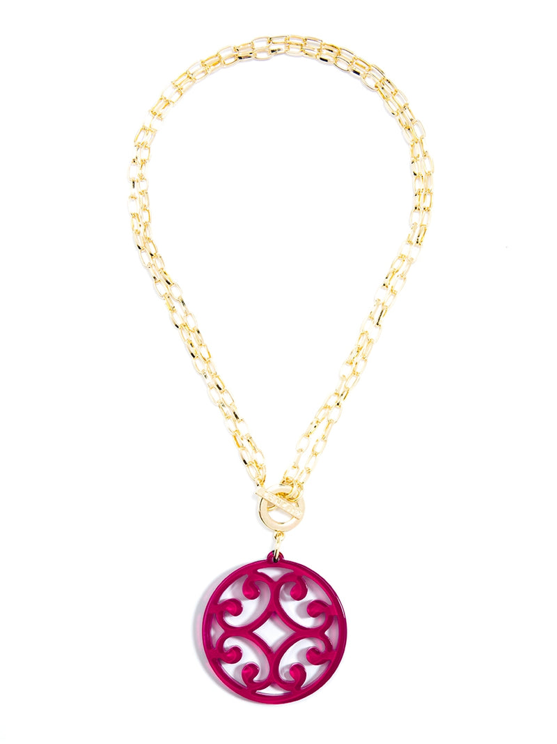 Circle Scroll Pendant Necklace - Hot Pink