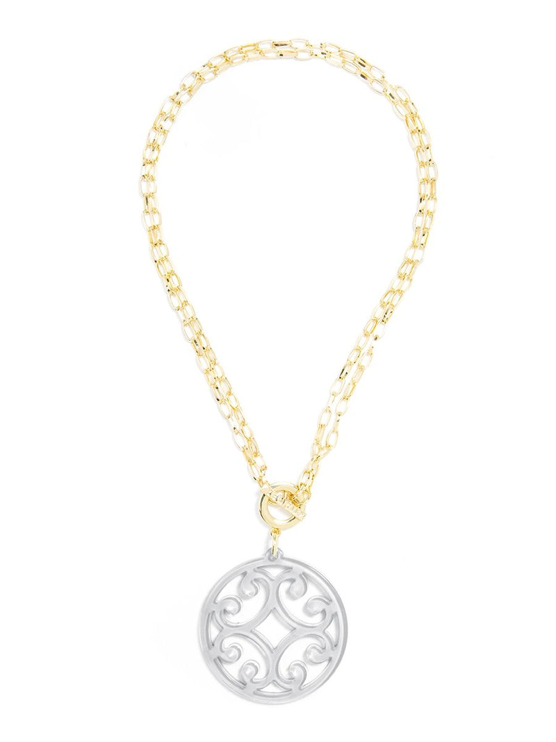 Circle Scroll Pendant Necklace - Grey