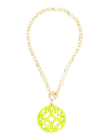Circle Scroll Pendant Necklace - Lime 