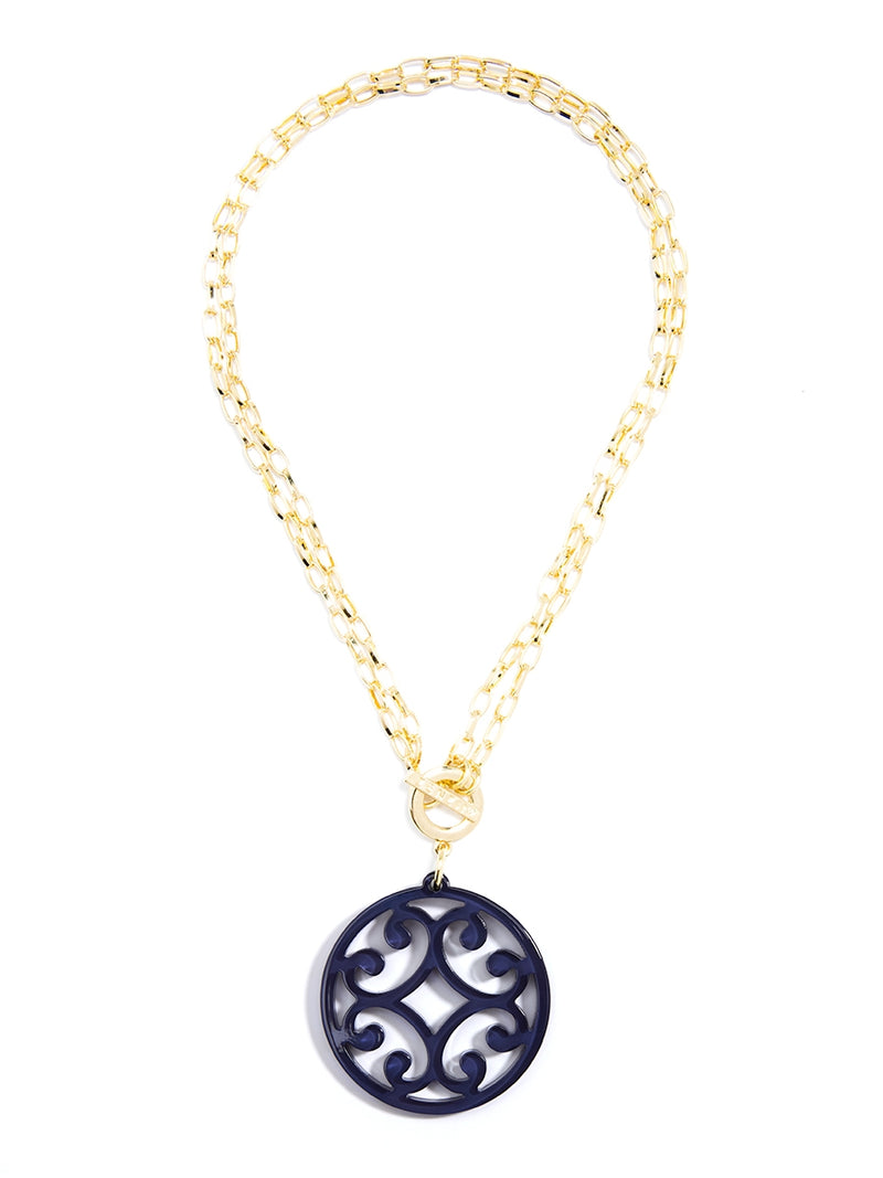 Circle Scroll Pendant Necklace - Navy