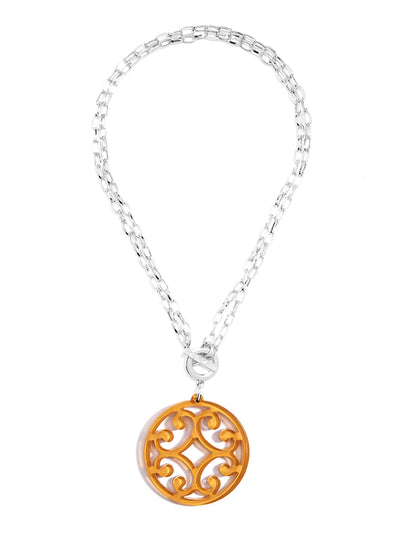 Circle Scroll Pendant Necklace - Silver and Honey