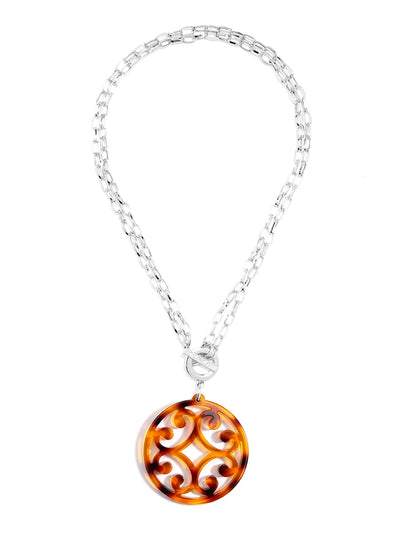 Circle Scroll Pendant Necklace - Silver and Tort 