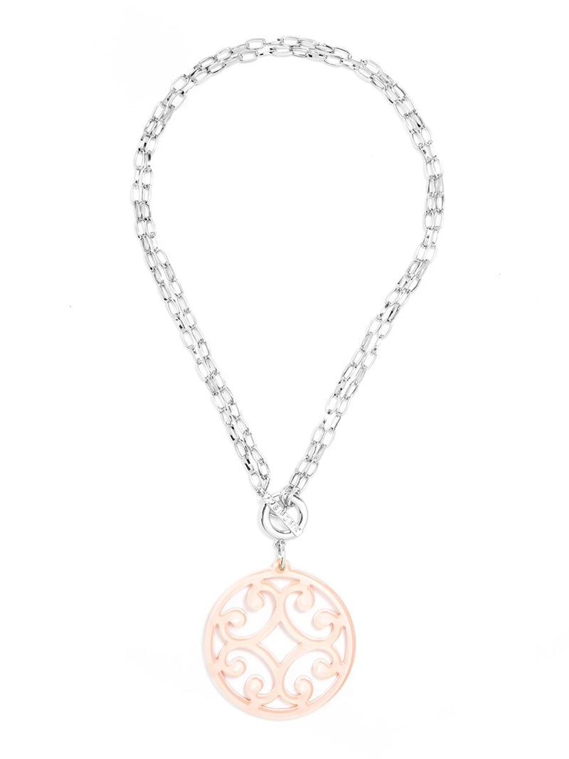 Circle Scroll Pendant Necklace - Silver and Beige