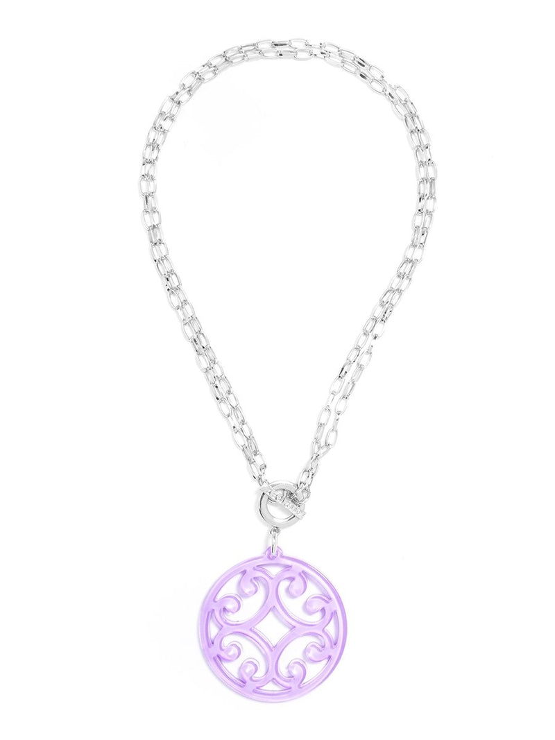 Circle Scroll Pendant Necklace - Silver and Lavender