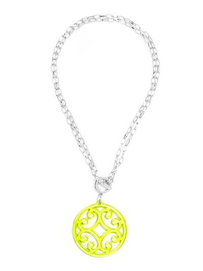 Circle Scroll Pendant Necklace - Silver and Lime