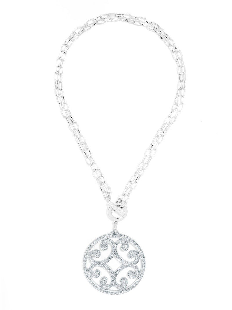 Circle Scroll Pendant Necklace - Silver and Silver