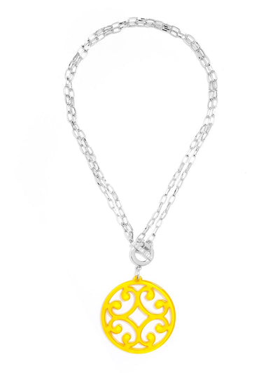 Circle Scroll Pendant Necklace - Silver and Yellow