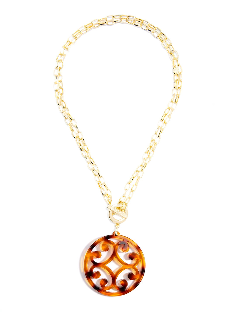 Circle Scroll Pendant Necklace - Tort