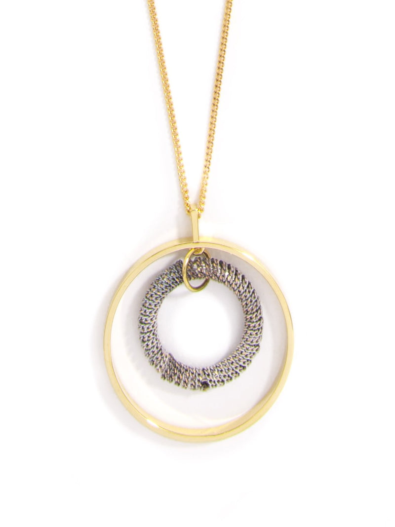 Ombre Circle Pedant Long Necklace - Black and White