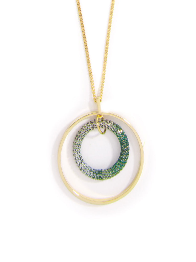 Ombre Circle Pedant Long Necklace - Green and White
