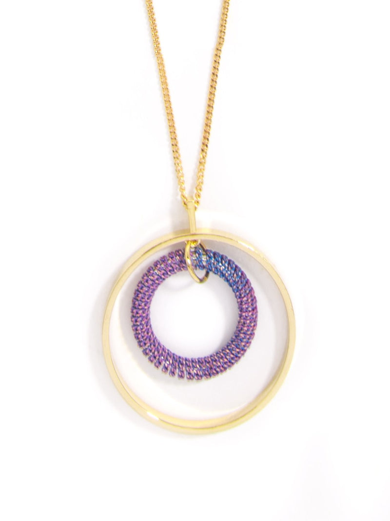 Ombre Circle Pedant Long Necklace - Pink and Blue