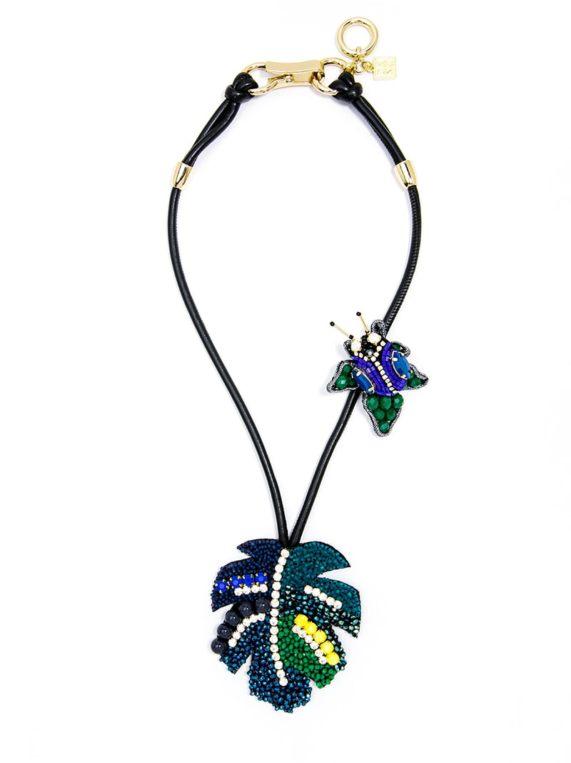 Handmade Tropical Leaf Necklace - Blue