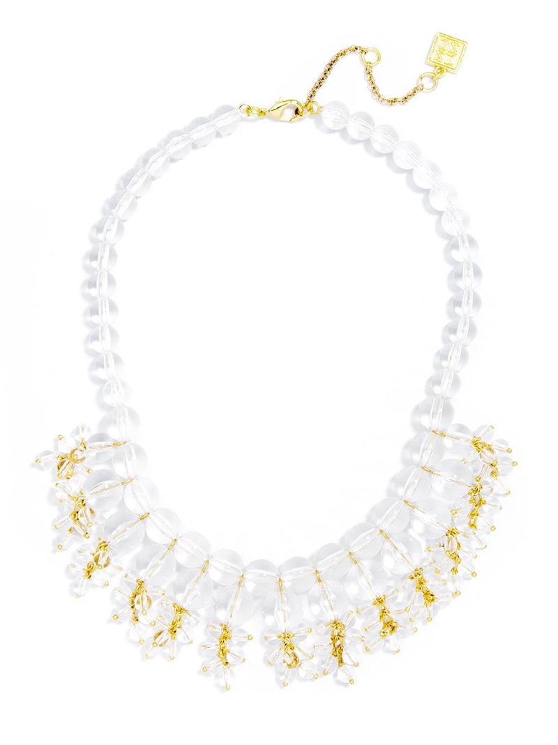 Beaded Lucite Statement Collar Necklace - Clear 