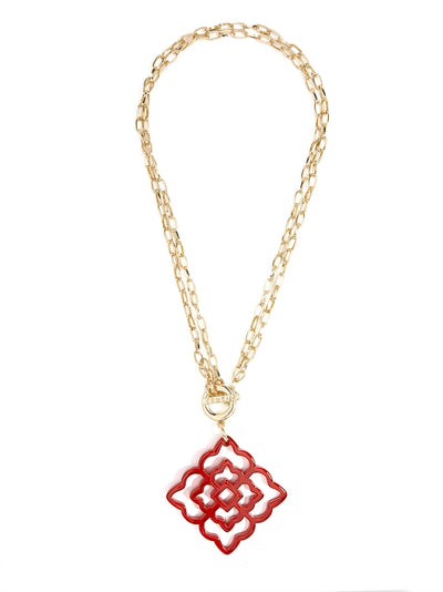 Rose Resin Pendant Necklace - Red