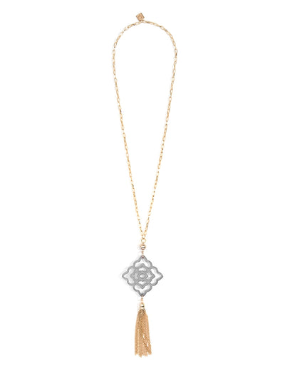 Rose Resin Pendant with Tassel Necklace - Grey