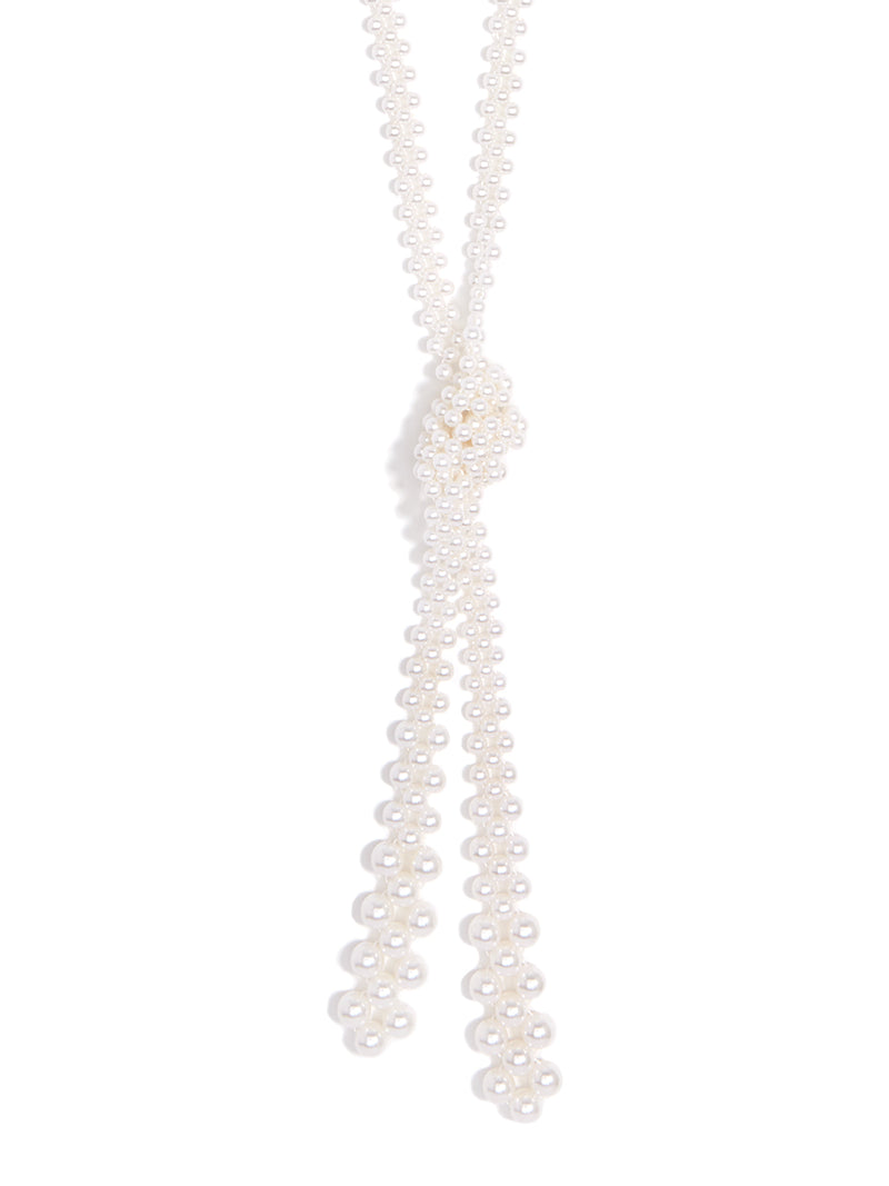 Beaded Pearl Lariat Necklace - Pearl