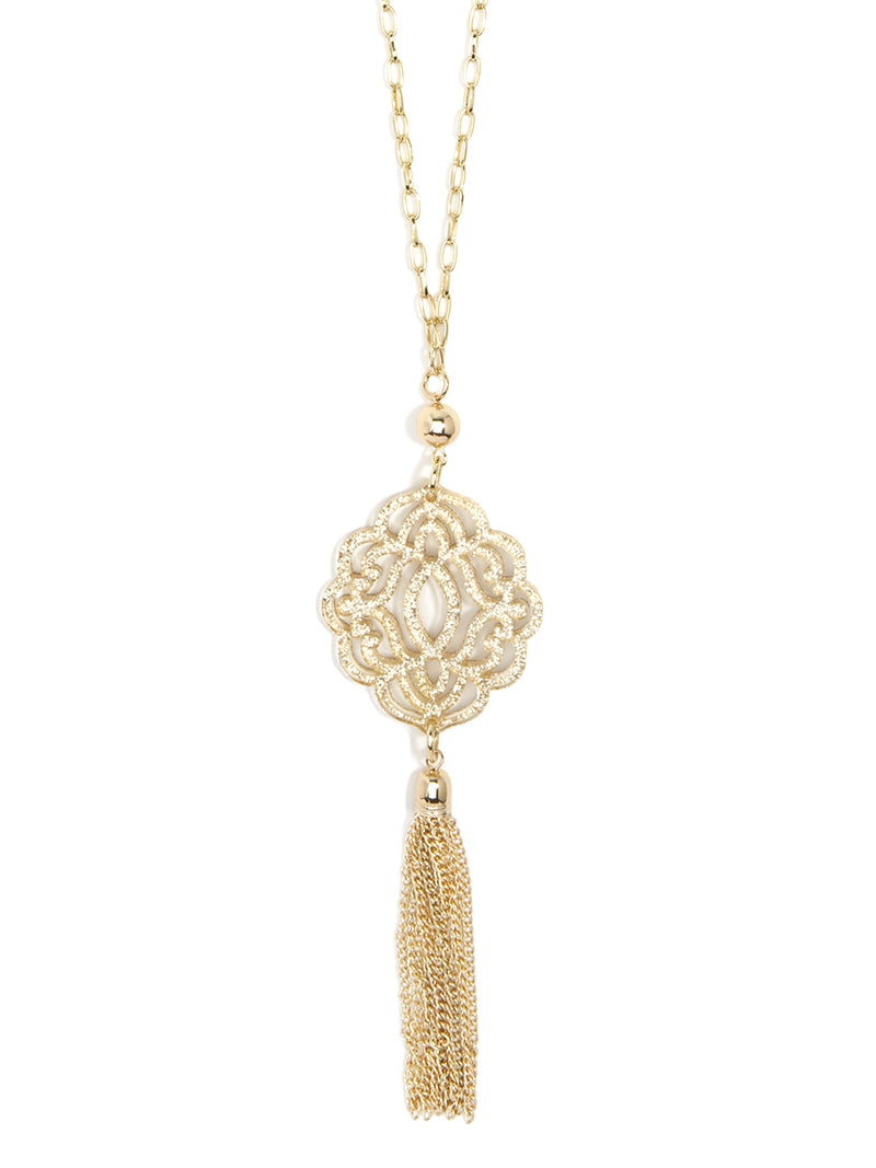 Baroque Resin Pendant with Tassel - Gold