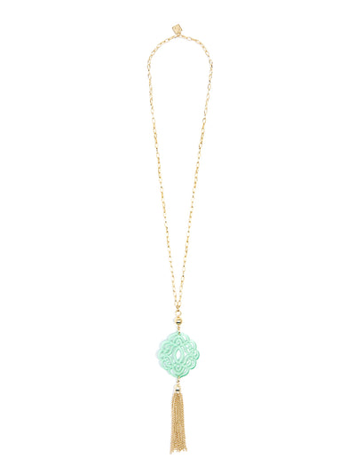 Baroque Resin Pendant Necklace with Tassel - Mint