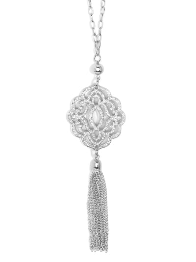 Baroque Resin Pendant Necklace with Tassel - Silver and  silver