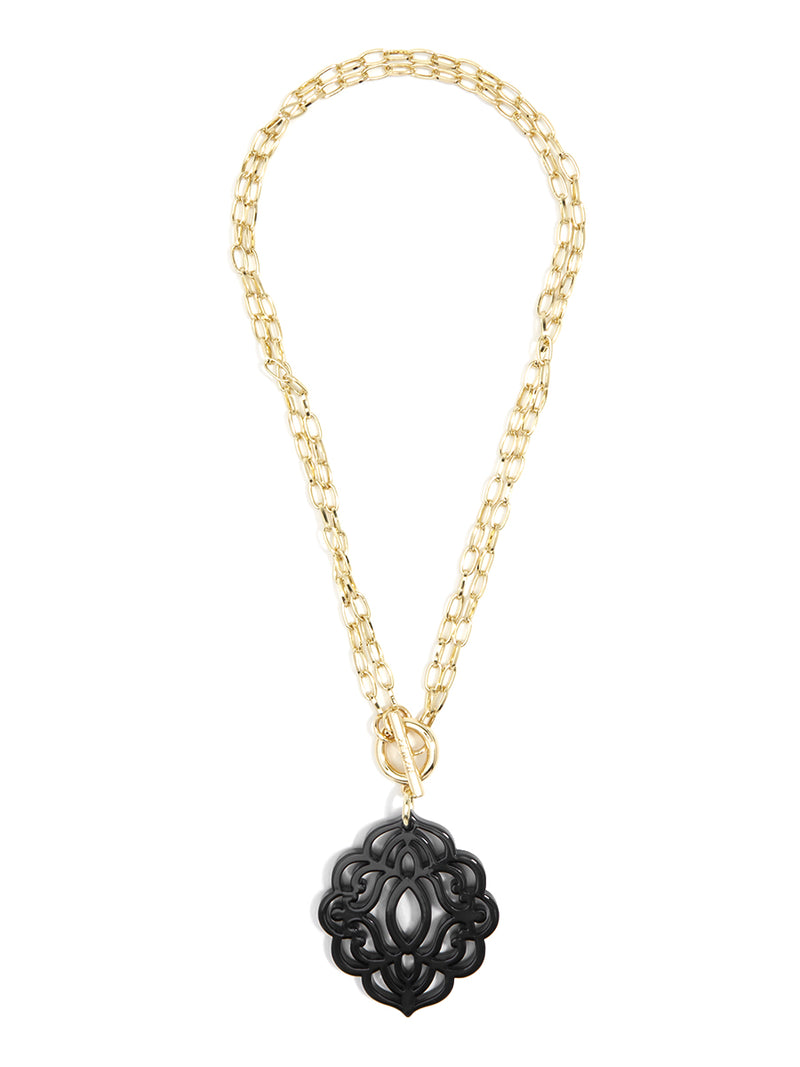 Baroque Resin Pendant Necklace - Black