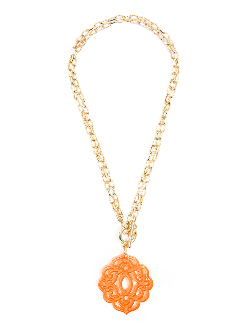 Baroque Resin Pendant Necklace - Bright orange