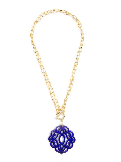 Baroque Resin Pendant Necklace - Cobalt 