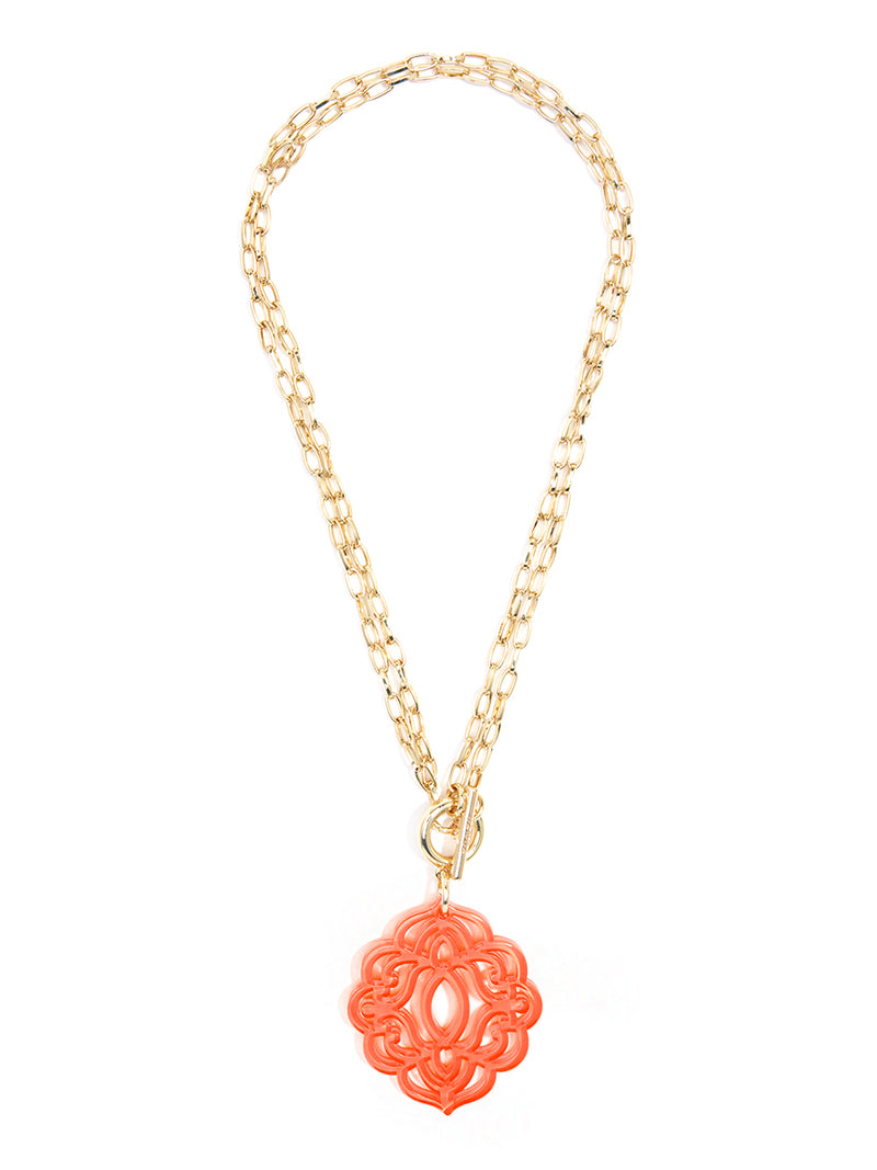 Baroque Resin Pendant Necklace - Coral