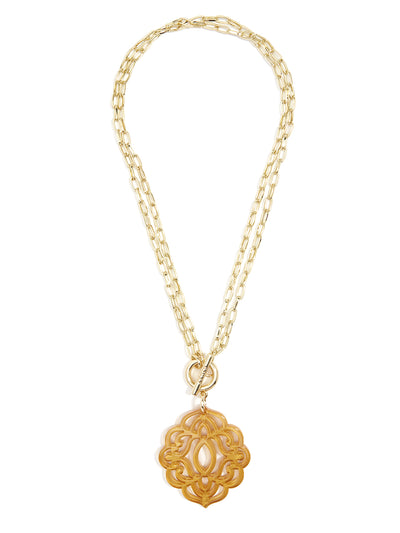 Baroque Resin Pendant Necklace - Honey