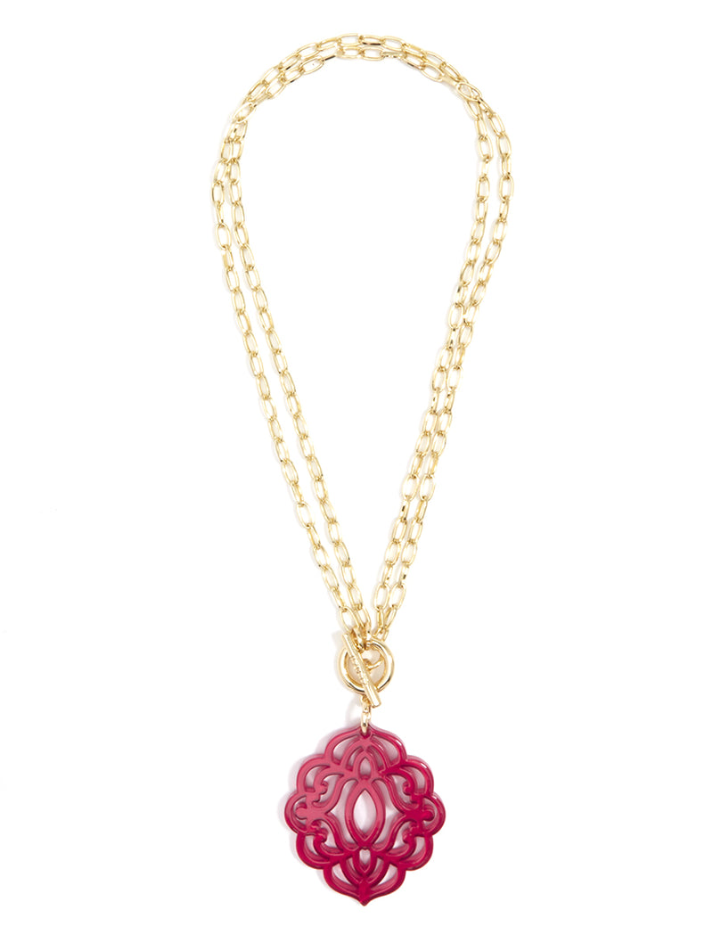 Baroque Resin Pendant Necklace - Hot Pink