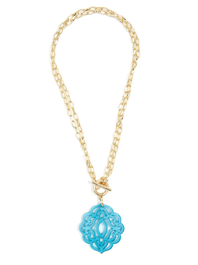 Baroque Resin Pendant Necklace - Neon Blue