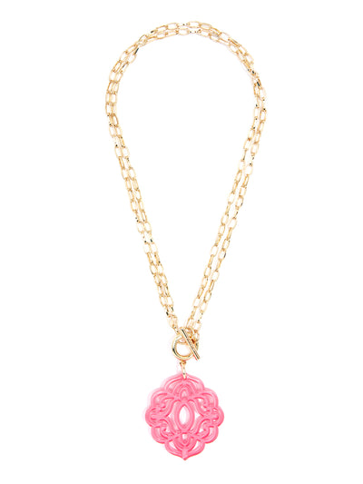 Baroque Resin Pendant Necklace - Neon Pink