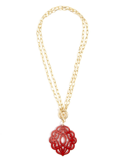Baroque Resin Pendant Necklace - Red